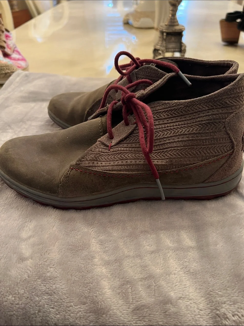 Merrell Women's Brown Suede Ankle Booties with Burgundy Laces